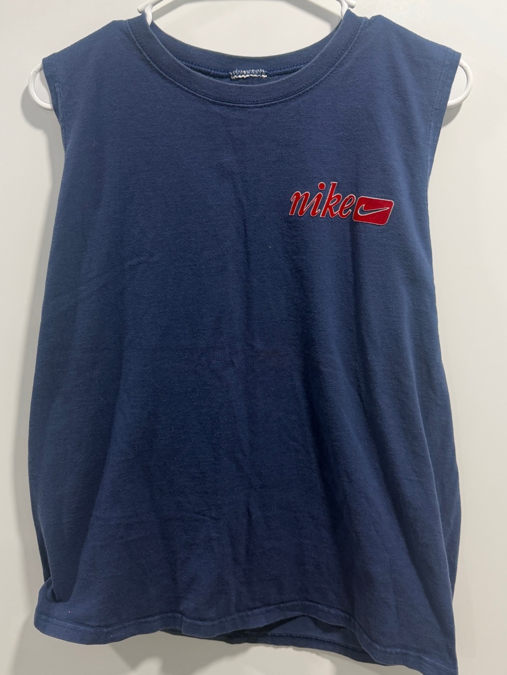 Vintage Nike Navy Sleeveless Tee with Red Logo